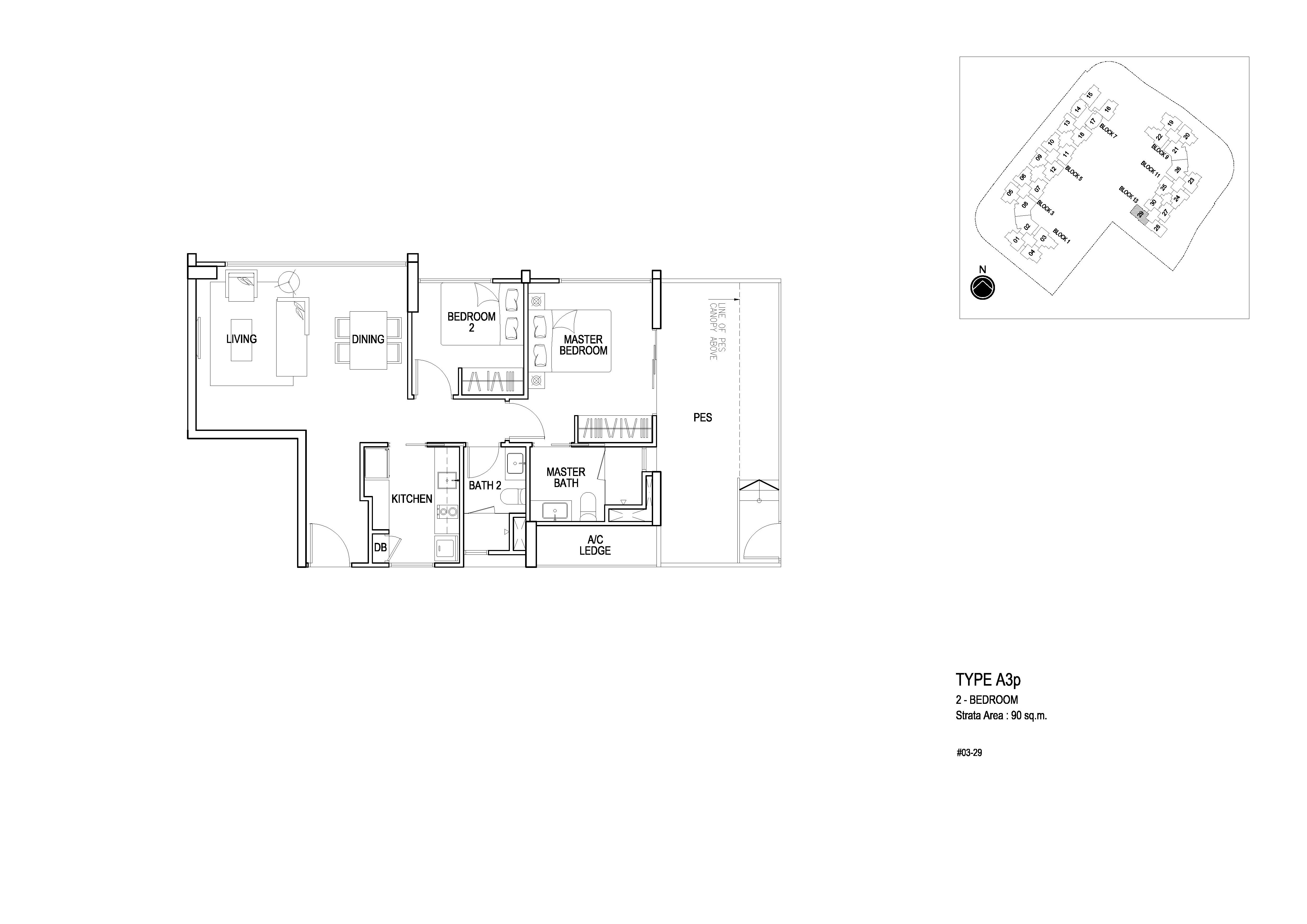 Flo Residence 2 Bedroom PES Floor Plans Type A3p