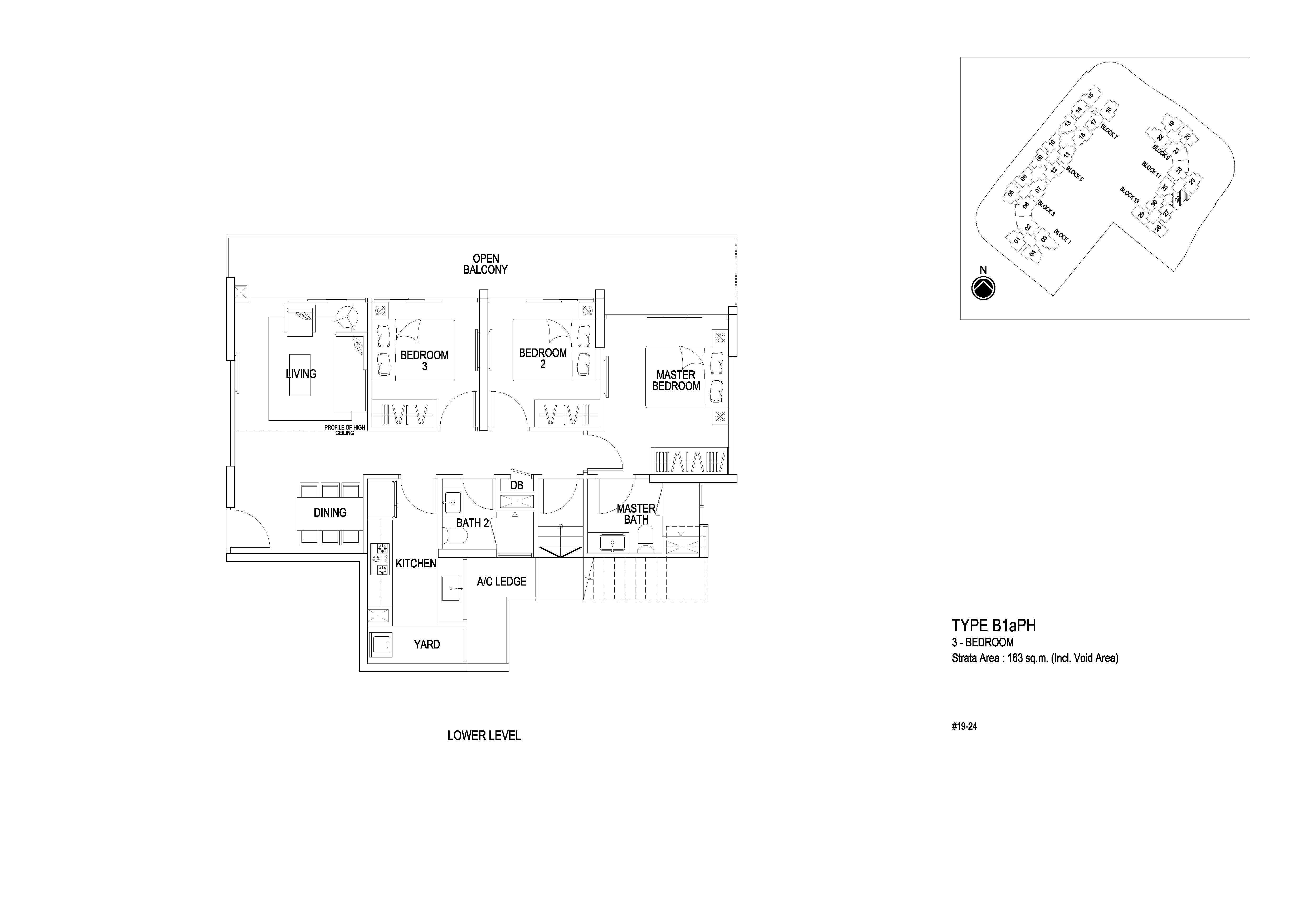 Flo Residence 3 Bedroom Penthouse Lower Level Floor Plans Type B1aPH