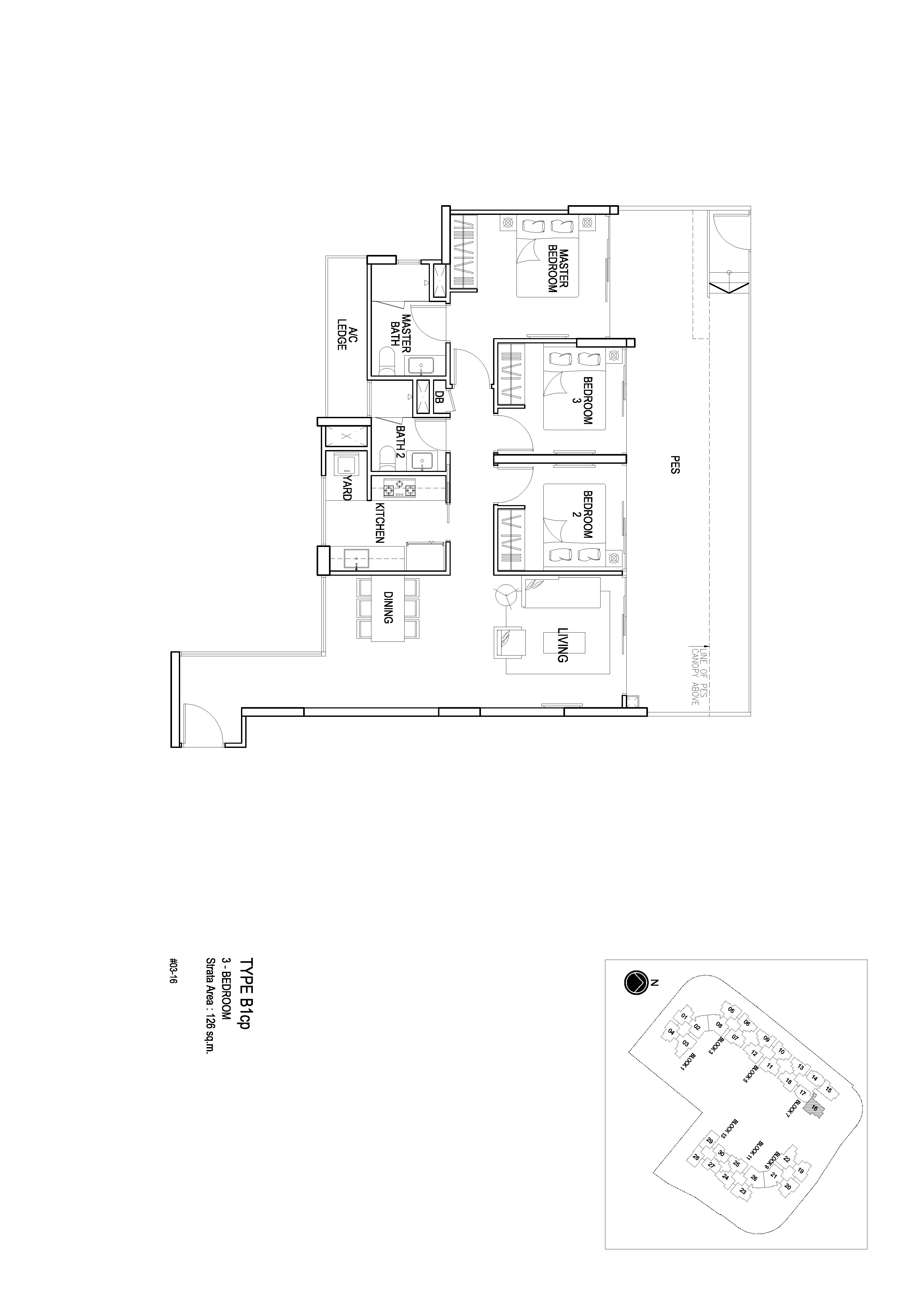 Flo Residence 3 Bedroom Floor Plans Type B1cp