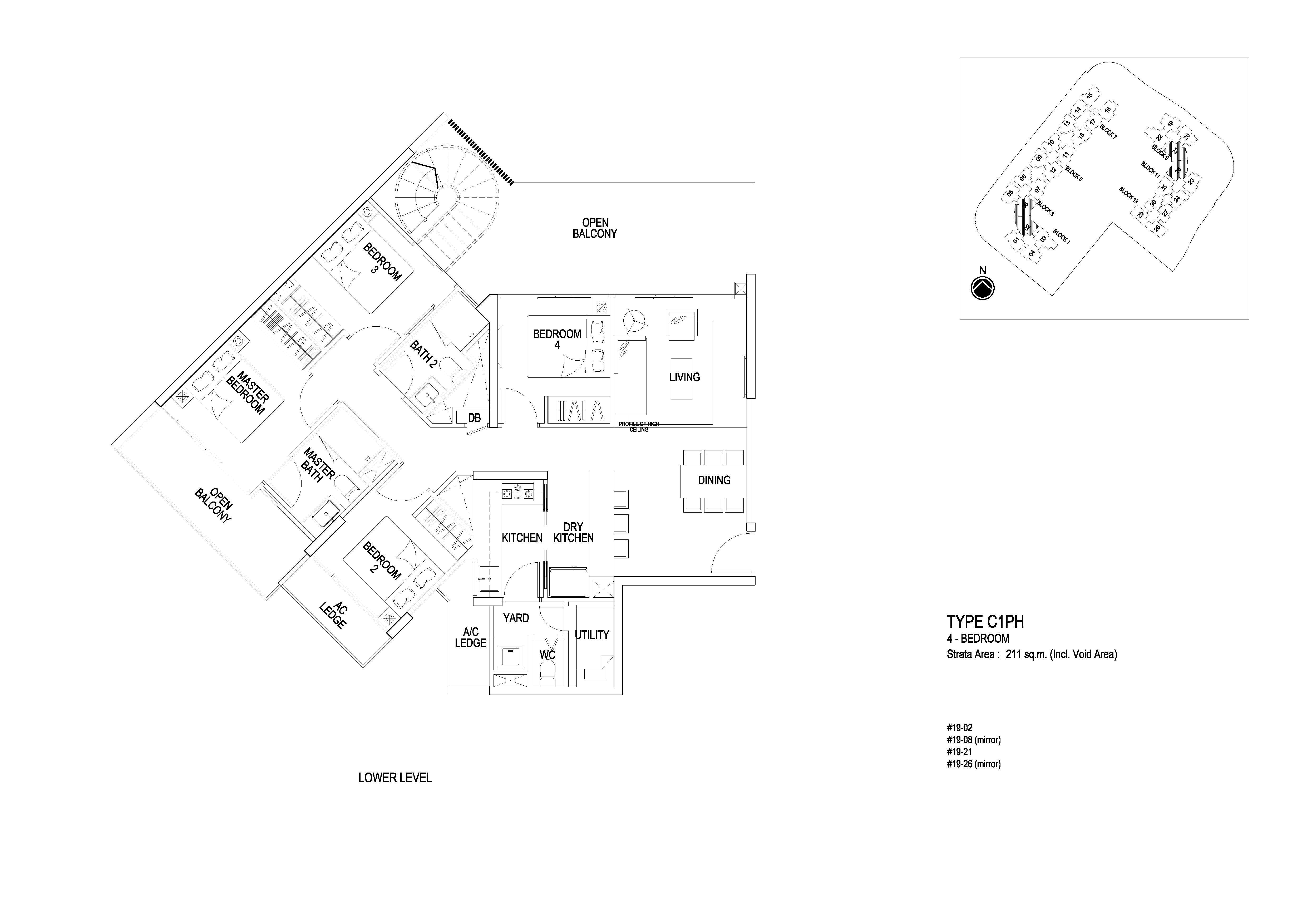 Flo Residence 4 Bedroom Penthouse Floor Plans Type C1PH (Lower Level)