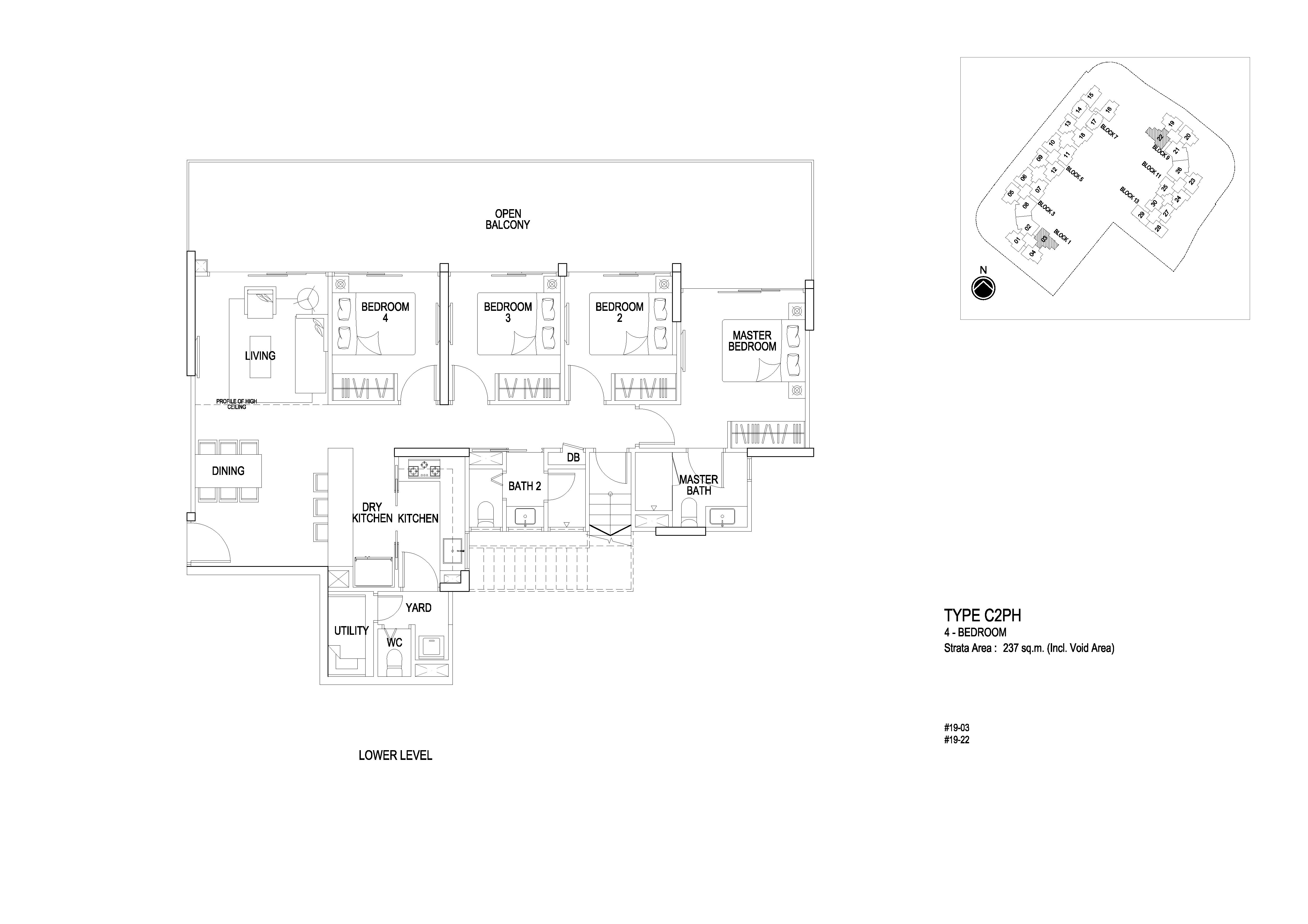 Flo Residence 4 Bedroom Penthouse Floor Plans Type C2PH (Lower Level)